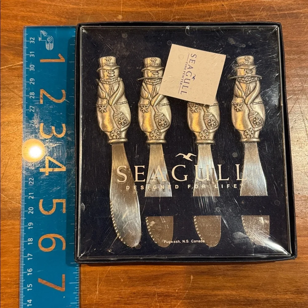 Seagull NWT Fine Pewter Snowman Spreaders Set of 4 Christmas Holiday Winter New